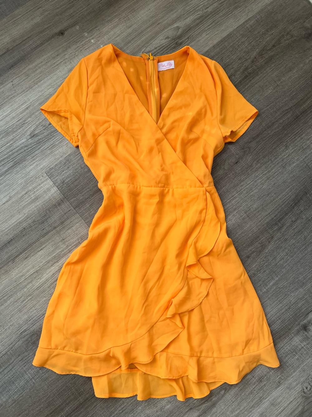Pink Lily Orange Wrap Mini Summer Dress